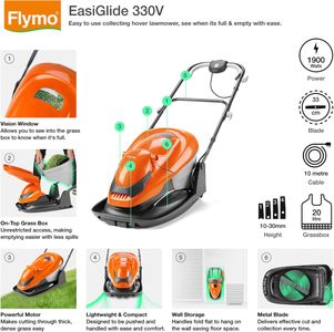 Flymo EasiGlide 330V Electric Lawn Mower – Compact Hover Design