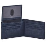 COCHOA Men's Real Leather RFID Blocking Stylish Bifold Wallet with 2 ID Window (Crazy Horse, Navy)