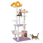 COSTWAY Cat Tree, Multi-level Cat Climbing Tower with Sisal Covered Scratching Posts, Condo, Hammock, Dangling Toy, Indoor Kitty Activity Furniture Play House