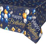 Blue Gold Birthday Table Cloth, 1PC Navy Blue and Gold Tablecloth for Birthday Party Decorations, Blue Happy Birthday Tablecloth Rectangle for Boys Girls Women Men Birthday Baby Shower Decorations