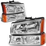 DNA MOTORING Pair Headlight Assembly Compatible with 2003-2006 Chevy Silverado 1500 2500 3500 1500 HD 2500 HD Avalanche 1500 2500, w/o Factory Cladding, Chrome/Amber, HL-OH-CS03-4P-CH-AM