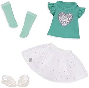 Glitter Girls GG50101Z Sparkling with Style Glittery Top and Skirt Regular Outfit 14" Doll Top & Skirt, Green White