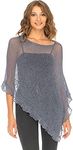 SHU-SHI Womens Sheer Poncho Shrug Lightweight Knit Ruffle Sweater Top Grey