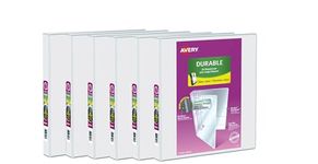 Avery Durable View 3 Ring Binder, 1" Inch, Slant D Rings, White, 2 Pockets, 220 Sheet Capacity, 6 Case Pack Binders, PVC Free (500-34002)