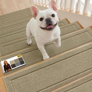 Non-Slip Stair Treads for Wooden Steps Indoor, 15 Pack 8" X 30" Edging Stair Rugs with TPE Backing, 0.4" Thick Carpet Stair Treads for Kids Elders & Pets, 100% Polyester Soft Stair Runners, Beige