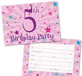 Age 5 Party Invitations Kids. Pack of 36. Pink Starburst themed invitation with matching envelopes. 120 x 172mm. Party Invites, Birthday Party Invitations. Designed and Printed in UK.