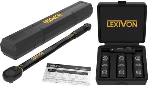 LEXIVON 1/2-Inch Drive Click Torque Wrench 10~150 Ft-Lb/13.6~203.5 Nm + Set of 1/2-Inch Flip Impact Socket, 6 Total Lug Nut Sizes