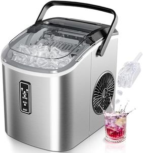EUHOMY Small Ice Maker Machine - Ready in 6 Minutes, Produces 9 Cubes, 12 Kg/Day, Self-Cleaning, Portable Ice Maker with Handle, Basket, and Scoop, 2 Ice Cube Sizes for Home, Kitchen, Silver