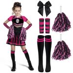 Spooktacular Creations Zombie Halloween Cheerleader Costume, Black Rosy Scary Cheerleader Costume, Cheerleader Costume for Girls Halloween Party Role Play-S