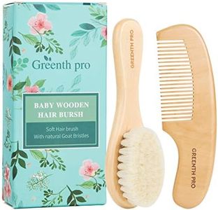 GREENTH PRO Baby Hair Bush and Comb Set -Nature Lotus Wood with Soft Goat Bristle and Pear Wood Comb for Newborns & Toddlers, Ideal for Cradle Cap