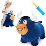 iPlay, iLearn Bouncy Pals Bouncy Bull Hopping Horse, Inflatable Animal Ride on Toy Plush Bouncer, Indoors n Outdoors Hopper W/Pump, Birthday Gift for 18 24 Month 2 3 4 5 Year Old Toddler Kid Boy Girl