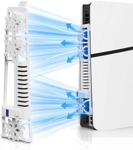 NANANINO Cooling Fan for PS5 Slim Console, Cooler Accessories with 3 High-Speed Fans, Quiet Cooling System with LED Light and USB 3.0 Port for PS5 Slim Digital & Discs Edition - White(NOT for PS5 Pro)
