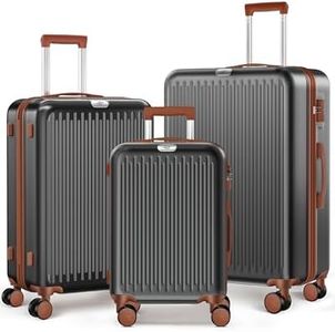 Expandable 3 Piece Luggage Sets, Hardshell Travel Suitcase with Double Spinner Wheels and TSA Lock (Black Brown)…