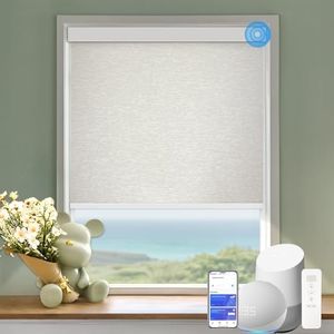 COOLWINDS Motorized Blinds with Remote Cordless Automatic Motorized Shades Custom Blinds for Windows Smart Curtains Compatible with Alexa Google Home(Blackout Jacquard Beige,Custom Size)