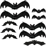 Qchomee 10Pcs Realistic Bats Rubber Hanging Fake Bat Halloween Decoration Insect Figures Toys for Halloween Party April Fools'Day Eve Spoof Game Joke Props,5 large+5 Small