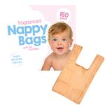 150 Coloured Nappy Bags with Tie Handles, Fragranced for Eliminating Odours, Durable and Leak-proof, Light-weight and Perfect for Babies Travel Bags (150 Nappy Bags)