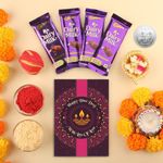 Frostick Bhai Dooj dairy-milk Chocolate Gift Pack | dairy-milk Chocolate,Roli, Chawal, Kalawa, Silver Coin and Greeting Card (Pack of 4)