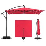 Tangkula 8x8 FT Solar Patio Umbrella with Base Included, Square Offset Cantilever Outdoor Umbrella with 360 Degree Rotation, 32 LED Lights, Crank Handle, 2 Sandbags, 8 Ribs, Air Vent