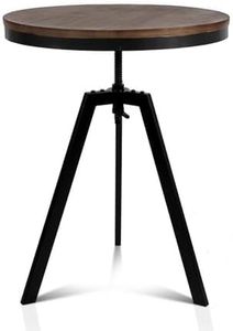 Artiss Dining Table, Metal Wooden Adjustable Outdoor Round Coffee Bar Side Small Tables Kitchen Hallway Breakfast Pub Bistro Desk Home Indoor Patio Garage Furniture, 2cm Thick Top Brown Black