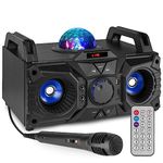 Fenton KAR100 Portable Bluetooth Speaker Karaoke Machine Sing Station with Built-In Battery USB SD Wireless Party Speaker Disco LED Light Microphone and Remote Control