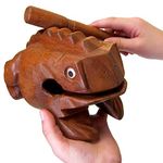 World Percussion USA FR08N Deluxe JUMBO 8" Wood Frog Guiro Rasp - Musical Instrument Tone Block, Brown