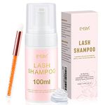 100ML Eyelash Extension Shampoo with Brush Lash Shampoo Eyelash Foaming Cleanser Mousse Wash for Extensions and Cluster Lashes Paraben & Oil Free Salon Home Use