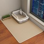 HCY&WLD Cat Litter Mat, 45x26/35x24/30x22/24x18 Inch Double Layer Cat Litter Box Mat, EVA Non-Slip, Waterproof Urine Proof Cat Litter Catcher Mat, Easy Clean Scatter Control (35x24 Inch, Khaki)