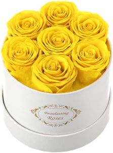 Beaulasting Long Lasting Preserved Roses in a Box Last a Year Forever Flowers for Her Mom Wife Anniversary Birthday (Round White Box, Yellow)