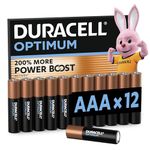 DURACELL Optimum AAA Batteries (12 Pack) – Alkaline Batteries 1.5V – 200% More Power Boost Actives – Meets Demands of Modern Devices – 100% Recyclable, 0% Plastic Packaging – MX2400