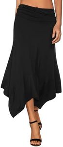 DJT Women's Flowy Handkerchief Hemline Midi Skirt, Black, Large