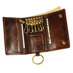 Le'aokuu Mens Genuine Leather Car Key Case Loop Hook Coin Case Cover Wallet Snap(W1064 Coffee 2)