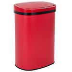 Kitchen Trash Can Bathroom Bedroom Office Garbage Can with Lid Automatic Touch Free Waste Bin Stainless Steel 13 Gallon / 50L,Red