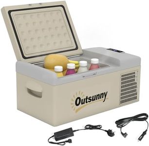Outsunny 16L Car Refrigerator, Portable Compressor Camping Fridge Freezer with 12/24V DC and 100-240V AC for Car, RV and Camping Use, Down to -20℃, Khaki