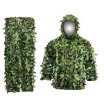 Lightweight Ghillie Suit for Men Women, Youth, Hunting Camouflage Ghillie Suit Breathable Outdoor Outfit with Hood for Jungle Woodland Forest, Shooting, Airsoft, Wildlife Photography, Halloween,Green