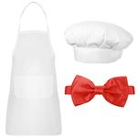 SATINIOR Chef Apron Hat Set Include White Chef Hat Adjustable White Apron Red Adjustable Bow Tie Baker Costume for Men Women Halloween Cosplay Cooking Supplies