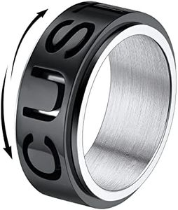 Black Mens Stress Relief Rings Custom Letter Spinner Stainless Steel Anxiety Band Ring Size 9 Personalized Name Jewelry