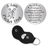 CREATCABIN A Little Pocket Hug Token Long Distance Relationship Keepsake Stainless Steel Double Sided Inspirational Gift with PU Leather Keychain for Friends Family Son 1.2 x 1.2 Inch-To My Son