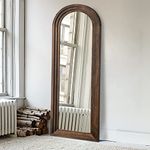 KIAYACI Arched Floor Mirror Wood Frame Wall Mounted Mirror Distressed Style Wide Frame Dressing Make Up Mirror for Bathroom/Bedroom/Living Room/Dining Room/Entry/Farmhouse (Coffee, 64" x 21")