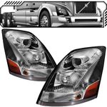 EPIC LIGHTING Halogen Replacement Spec Headlights Chrome Projector w/LED Halo U Bar Compatible with VOLVO 04-15 VN 04-18 VNL VNM 15-18 VNX [ VO2502156 VO2503156 82329124 82329127 ] Pair