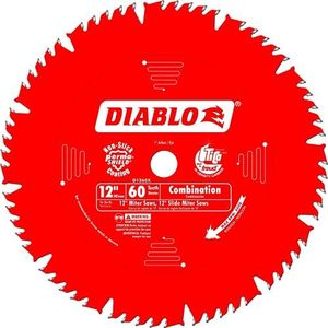 Diablo Combination Saw Blade for Wood - 12" Diameter, 60 Comb Teeth, 1" Arbor, .118" Kerf, 15° Hook Angle, .071" Plate, 6,000 Max RPM - D1260X