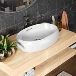 Lifelong Wash Basin for Bathroom - Tabletop Washbasin - Ceramic Glossy Oval Countertop Vessel Sink Ideal for Bathroom, Dining Hall & Vanity 61x38x13 cm (White, LLHIPB06)