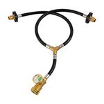 Roastove Universal Two Way POL&QCC Y Splitter Hose with Gauge to Connects 5-100lbs Propane Tank for Grill, Heater, Fire Pit, Fireplaces