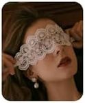 Quizzhe Mysterious Lace Masquerade Mask Sexy Blindfold Hollowed Flower Lace Black White Adjustable Eye Mask Halloween Cosplay Costume Accessories Valentine Gifts for Women (Style4)