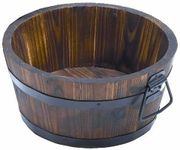 Muddy Hands Burnt Wood Half Whiskey Barrel Wooden Planter Round Plant Pot Outdoor Garden (Medium)