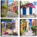 Italy Tuscan Wall Art, Colorful Nature Scenic Framed Pictures Canvas Prints, Modern Town Street Artwork Paintings for Living Room, Bedroom, Office Wall Decor