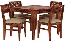 ORMEE CNC Cuting Sheesham Wood Dining Table 4 Seater Set | Wooden 4 Seater Dining Furniture | 4 Chairs with Cushion Teak Wood Dining Table Set Furniture for Living Room (Honey Finish)