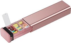 7 Day Weekly Metal Pill Organizer Travel, Kursoaya Premium Aluminum Daily Pill Box, Cute Portable Pill Case, Large Capacity Pill Holder for Supplements, Pills, Vitamins, Medicine (Rose Gold)