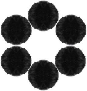 6 Pcs Black Pom Poms Faux Fur Pom Pom Fluffy Pom Pom Balls, Round Fluffy Pompoms for Crafts with Tiny Cord for Hat Shoes Garment Hair Pins Earrings Necklace Charm Wedding Accessories