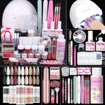 Saviland Acrylic Nail Kit - 10 Colors Acrylic Powder with 48W Nail Lamp Electric Nail File Half Cover Coffin Nails Tips for Extension Home Salon Use