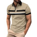 Men's Breathable Golf Polo Shirt Workout Polo Shirts Short Sleeve Sports Gym Tee Top Quick-Dry Polo Shirt Work Golf Tops with Pocket Mens Green Shirt Large Crop top Men Tees (Khaki, S)